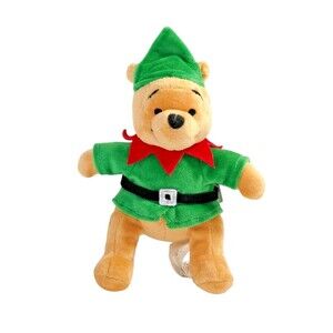 Disney Store Winnie the Pooh 8" Santa's Elf Christmas Stuffed Animal Toy w/Tags